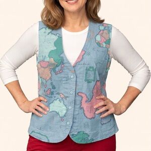 💖 Colorful Map-Print Lightweight Vest, size Large